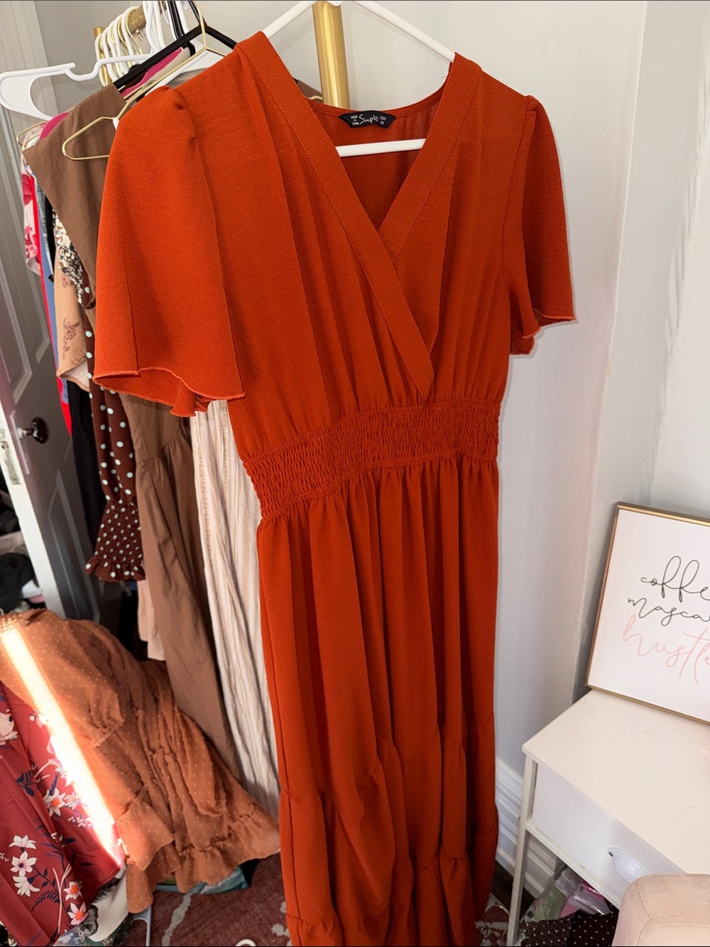 Simplee Apparel Rust Orange Flutter Sleeve Maxi Dress